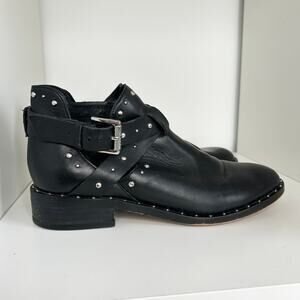 HALOGEN Leather Ankle Boots Womens 5.5 Biker Moto Studded Buckle Edgy Alt Rocker